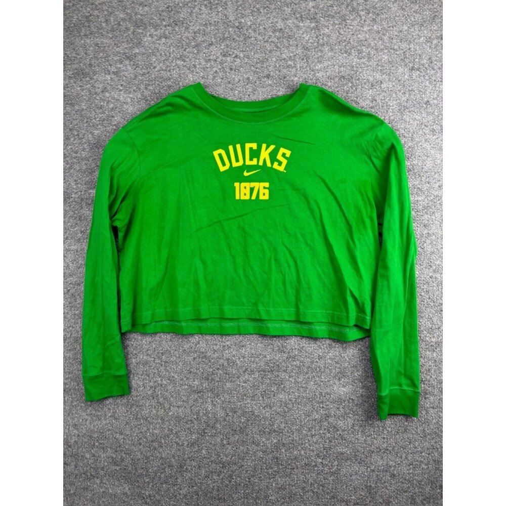 Oregon Ducks Long Sleeve T-Shirt Women's XL Green Loose Fit The Nike Tee Cropped